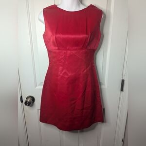 Vintage 1960s Betty Lane Original Red Satin Cocktail Dress Sleeveless